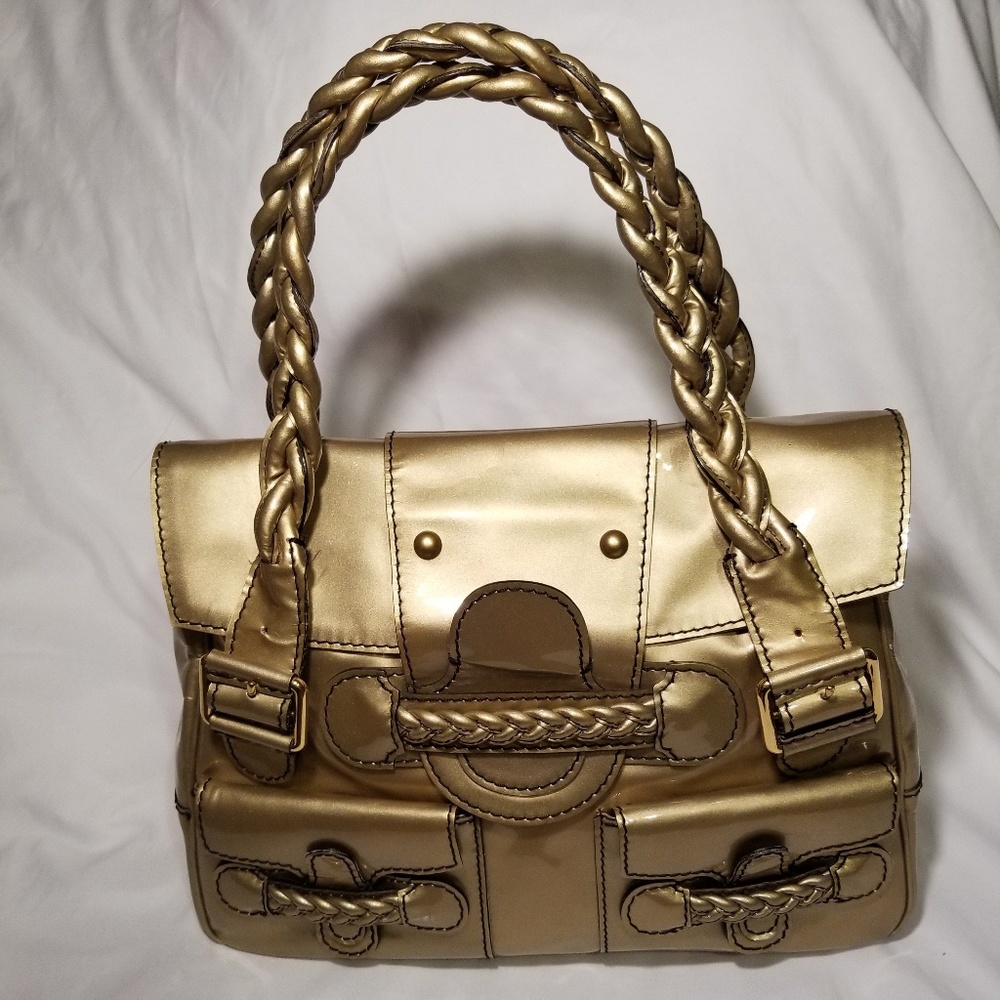 Valentino Histoire gold braided patent leather bag